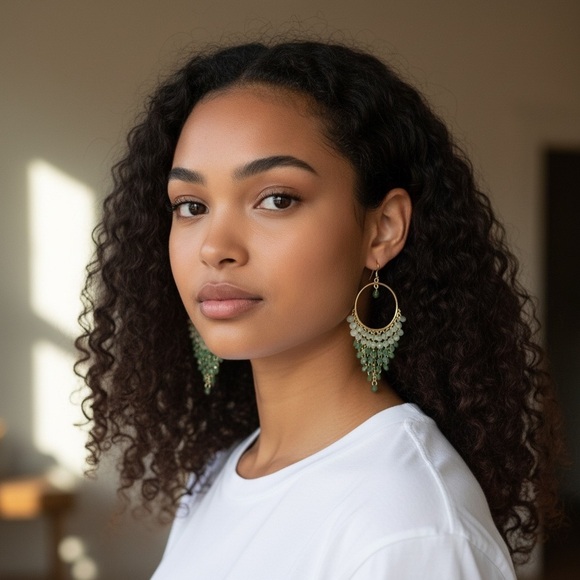 Jewelry - Elegant Gold and Green Chandelier Earrings